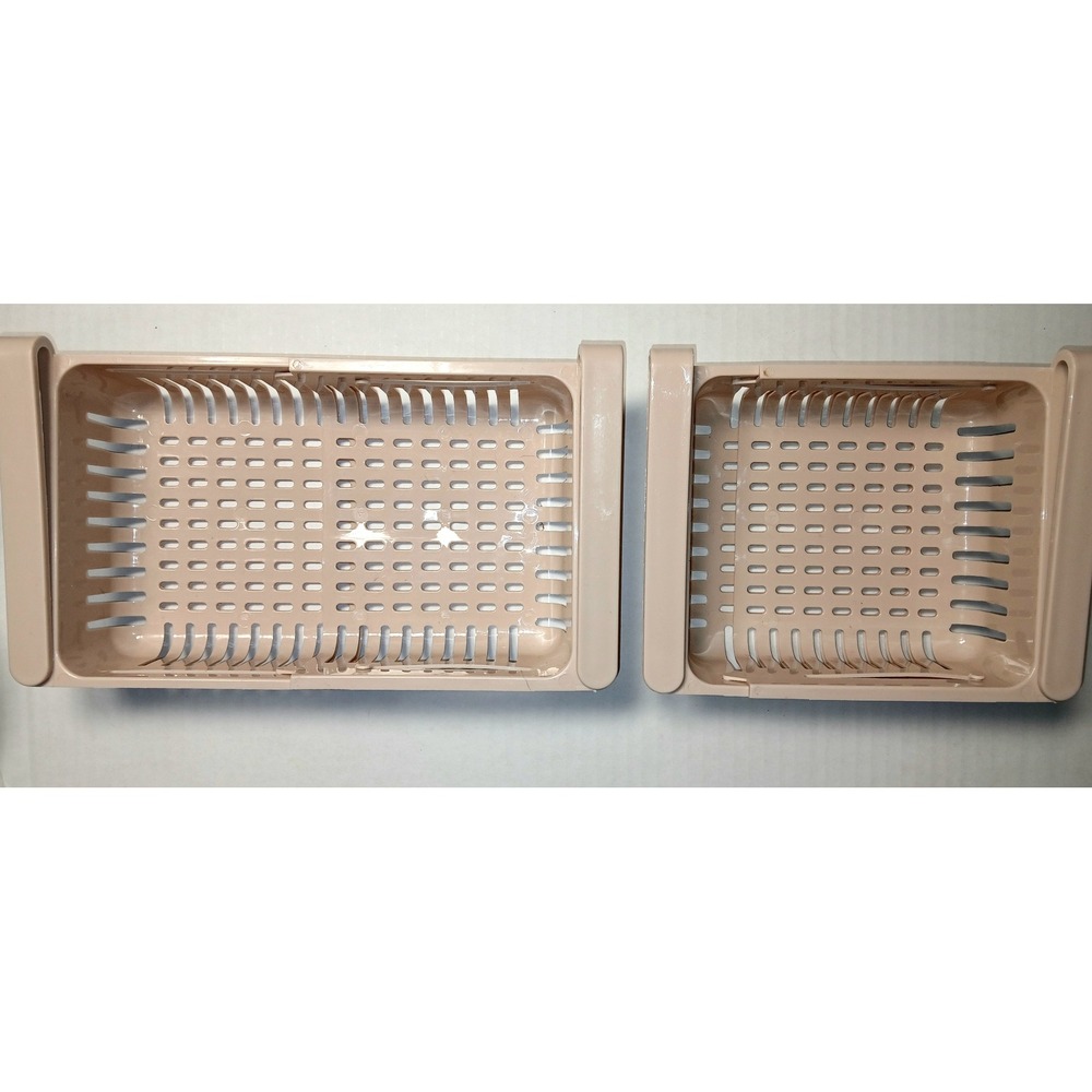 2Pc Retractable Fridge Drawer Organizers Adjustable Plastic Refrigerator Baskets